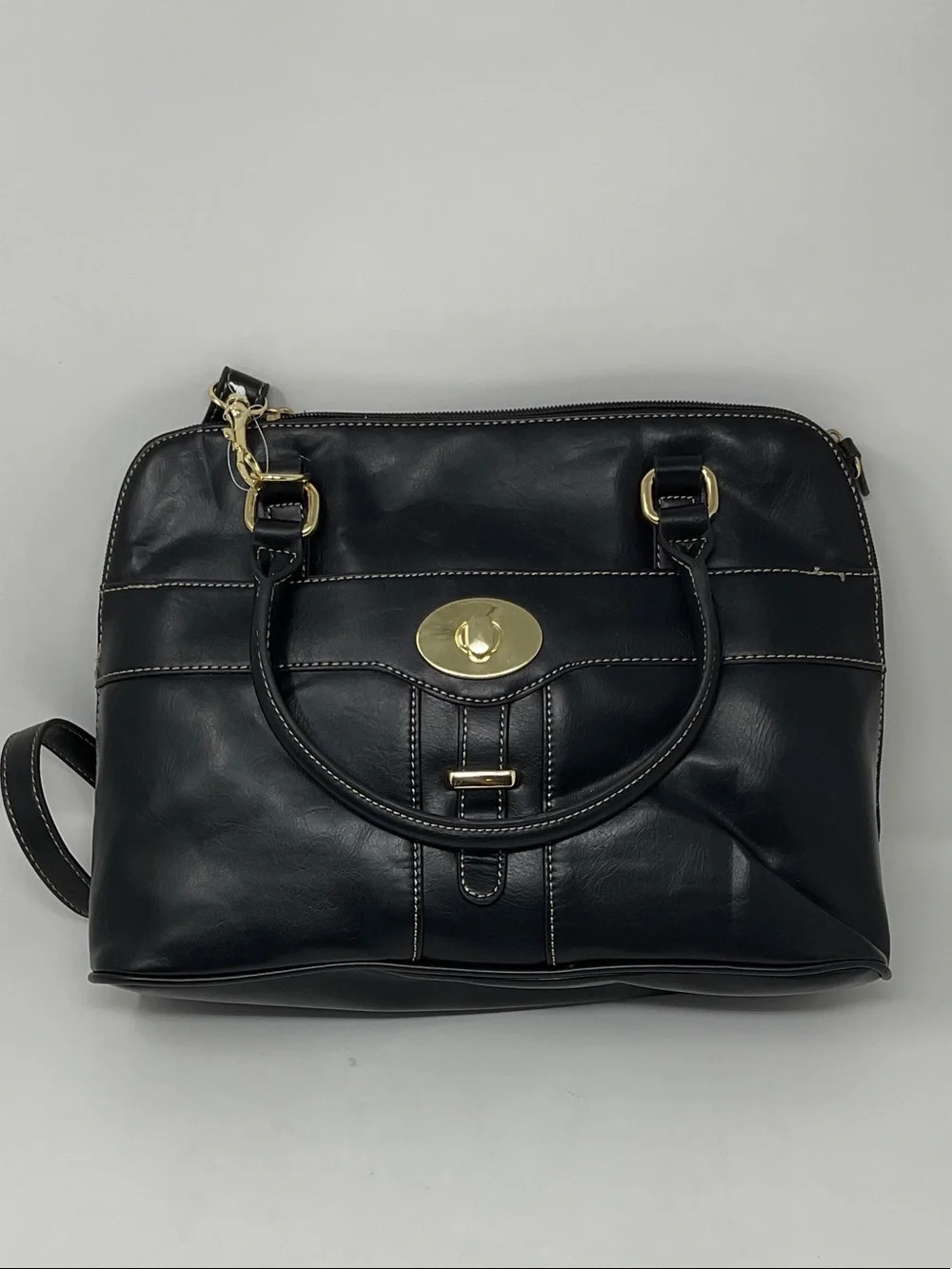 Giani Bernini Black Leather Satchel with Gold-Tone Hardware